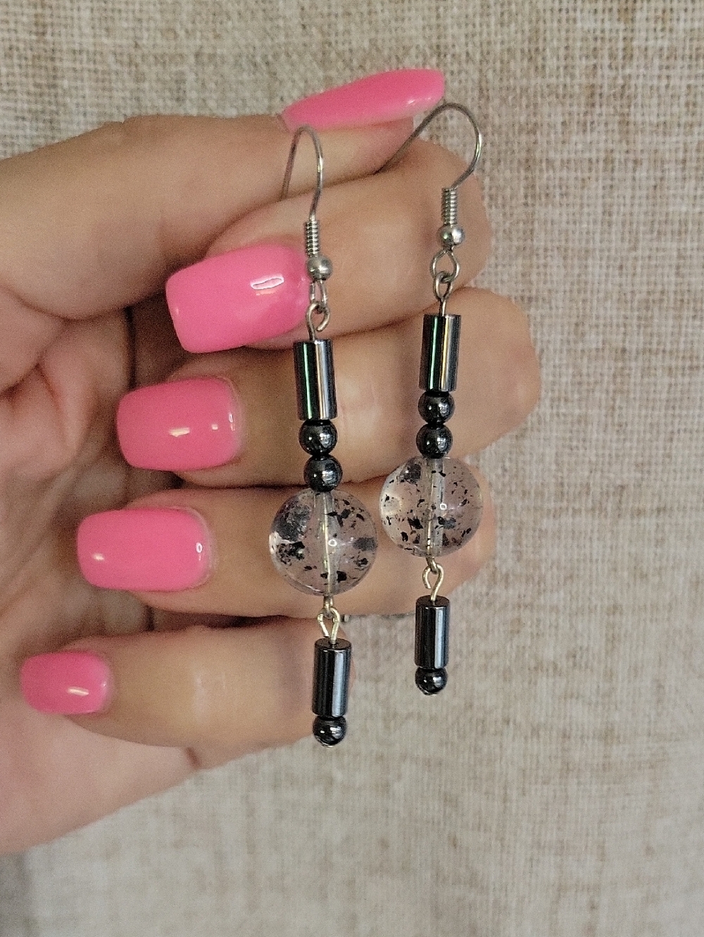 Handmade Gunmetal Black Hematite Bead Dangle Earrings - Minimalist Women Jewelry
